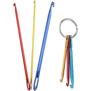 Crochet Hook Kit with Mini Keychain Crochet Hook, Aluminum Tunisian Afghan Crochet Knitting Needle with Eye
