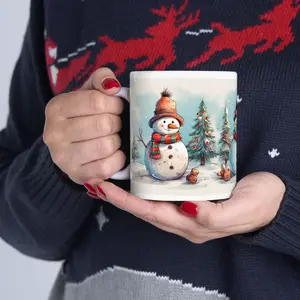 Snowman Winter Scene Mug | Christmas Holiday Ceramic Coffee Cup
