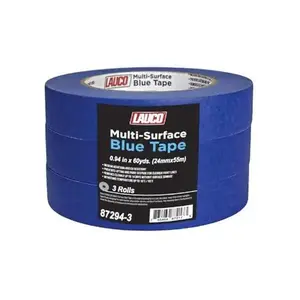 LAUCO Blue Multi-Surface Painter’s Masking Tape 3 Roll Pack, 0.94 in x 60 yds (24mm x 55m), Medium Hold Adhesion, UV-Resistant, Clean Removal, Ideal for Indoor & Outdoor Painting, Trim, Walls, Multiple Surfaces
