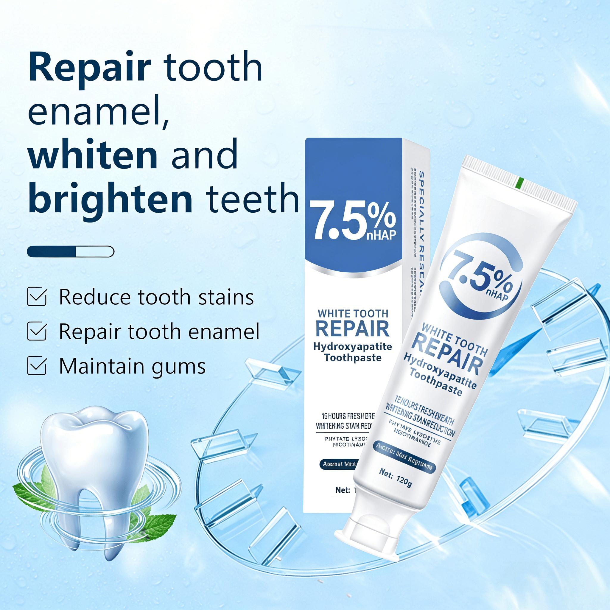 White Tooth Repair 7.5% Hydroxyapatite Toothpaste Advanced Enamel Protection Refreshing Mint Whitening Formula for Daily Oral Hygiene