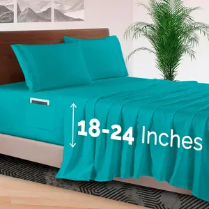 4-Sheet - 1500 Premium Quality Microfiber, Around Elastic 18-24 Inches Deep Sheet- Extra Deep Pocket, Twin/Twin XL, Teal