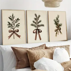 3pcs Vintage Christmas Tree with Wooden Frame, Evergreen Laurel Plants, Holiday Atmosphere, Natural Style, Festive Hanging Decorations