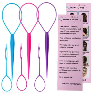 Aigee 6pcs Topsy Tail and Hair Loop Styling Tool Set - Ponytail Makers, French Braid Loops in Large and Small, Hair Pull Through Tools (Pink, Blue, Purple) for Women and Girls