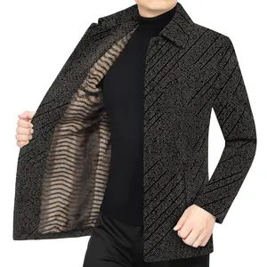 Winter New Middle-aged Men's Fleece Lined Thickened Turn-down Collar Warm Top Long Sleeve Durable Dad Clothing Outdoor Casual Workwear Coat Menswear Gamis Motocross Jackets