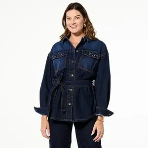 TWRHLL by Christie Brinkley Denim Studded Jacket