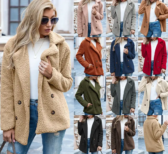 Women's Casual Fleece Jacket, Loose Fit Button-Down Teddy Shacket with Lapel, Autumn Winter Outerwear Tops, Jackets, Women's Clothes, Loose-Fitting, Shirt, Coat, Lady