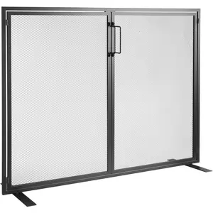 Fireplace Screen One Panel With Door, Sturdy Iron Mesh Fireplace Guard, 38.98 In. Long By 30.7 In. High, Spark Guard Cover, Easy Assembly, Free Standing Fire Fence Grate For Living Room, Home Decor, Modern Style, Heat Resistant