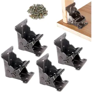 Folding Brackets, Lock Extension Support Bracket Foldable Self Lock Hinges with Screws for Table Bed Leg Feet