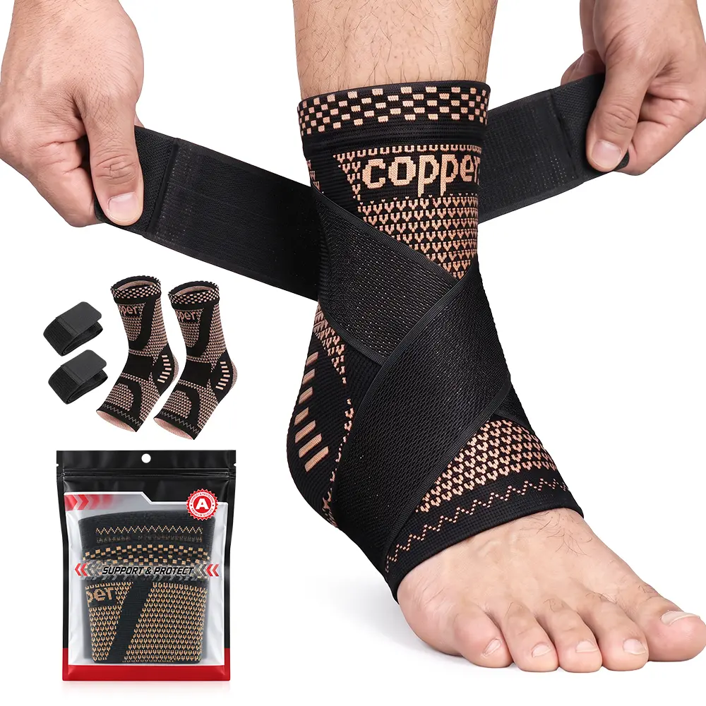 Antique Copper Strap Ankle Protective Compression Sleeves - 2-Piece, High-Elasticity, Adjustable Strap, Absorbent, 4 Sizes - Suitable for Basketball, Daily Use, Best Gift