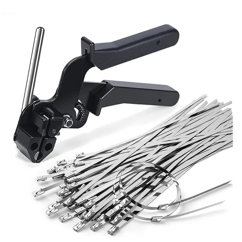 100-Piece 11.8" UV-Resistant Metal Zip Ties with Stainless Steel Cable Tie Gun – Special Fastening & Cutting Tool for Steel Zip Ties: Ideal for Chain Link Fences, Exhaust Pipes & Outdoor Use outdoorfun