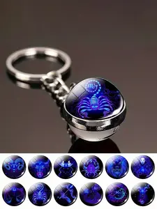Mok Export Dual Keychain Set with Time Gem Zodiac Keychain, Astrological Flair, Two-Sided Glass Ball Keychain, Durable Metal Build Metal Keychain, Cute Cartoon Characters Design, Zodiac Charm