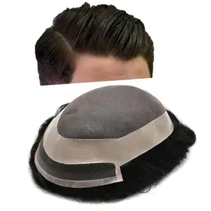 Mens Hair System Durable Fine Mono Toupee for Men Real Human Hair Pieces for Men Poly Coating Hair Systems for Men Hair Unit Male Hair Prosthesis