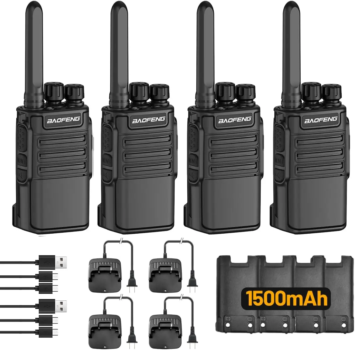 4PACK Baofeng BF-V8 FRS Walkie Talkies for Adults - Rechargeable, Long Range, VOX, Flashlight, USB-C Charger, Hand Strap, Belt Clip - Ideal for Hunting, Camping