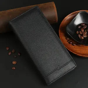Men's Business Leather Slim Wallet Long Clutch Bifold Checkbook Credit Card Holder Purse with Zipper Coin Pocket Gift for Men