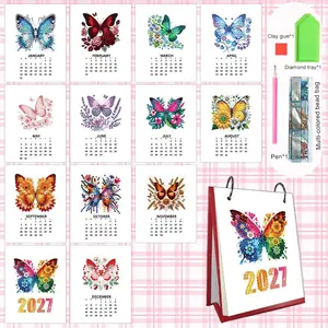 2027 Cute Holiday Pattern Diamond Painting DIY Calendar Set, Mini Desktop Calendar, Office Desk Organizer, Christmas Gift