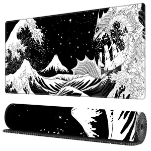 BHJLAXR Japanese Sea Wave Pattern Mouse Pad, 1 Count Large Keyboard Pad with Anti-slip Base, Extended Desk Pad, Gaming Mousepad for Gamer, Office & Home