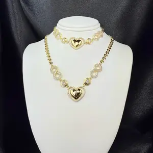 Infinity and Heart Shaped Necklace and Bracelet Set 18 Inches Long Plus 2 Inches Extension Elegant Design Comfortable Stylish Look
