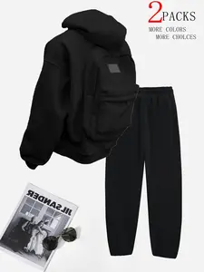 Women's Hooded Sweatshirt Backpack Set, Casual Fashion Zipper Design, Warm Pants Included, Perfect for Travel Camping Outdoor Activities