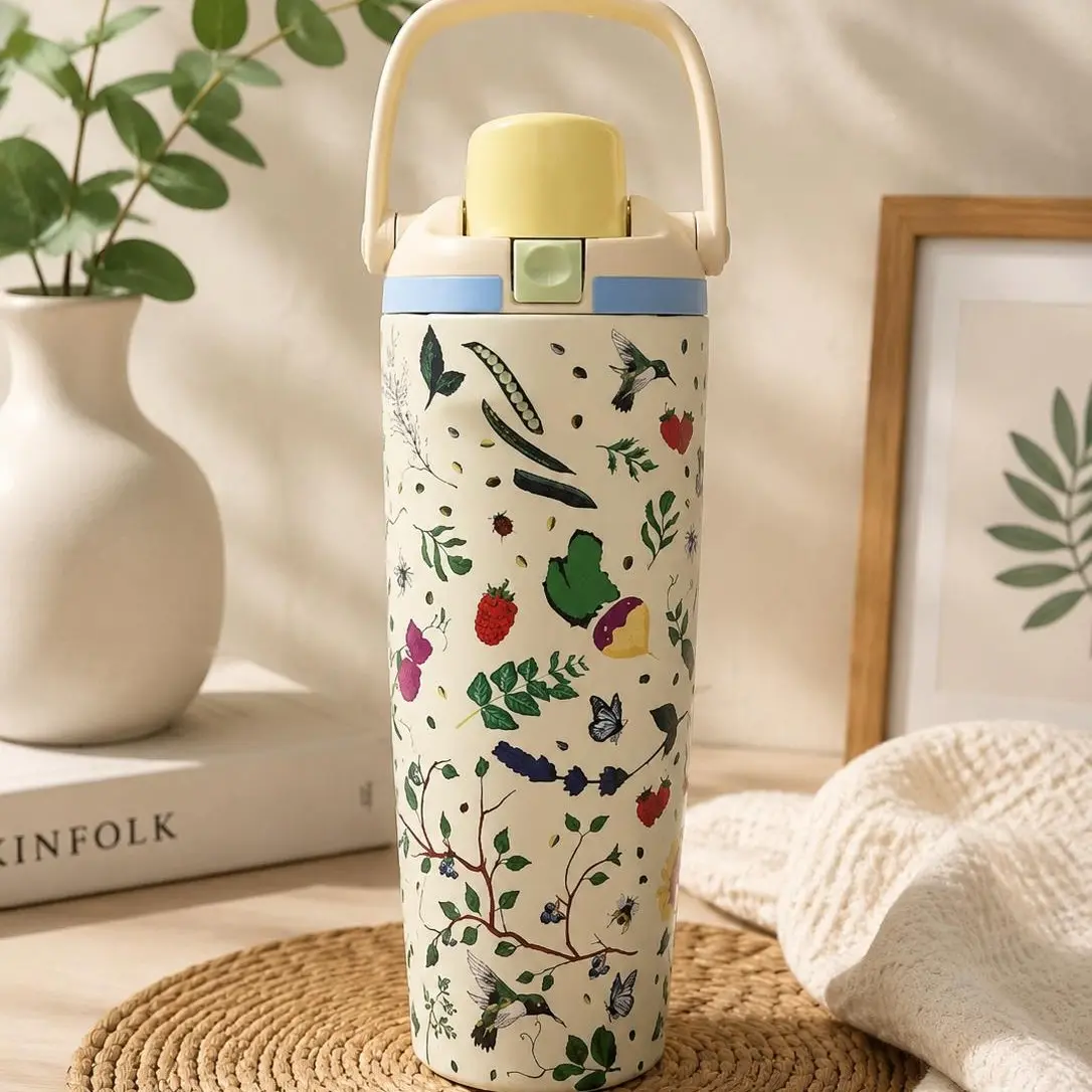 Owala 30oz Tumbler Floral Garden Print with Handle and Straw, Stainless Steel Insulated Travel Cup, Official Authentic Bottle