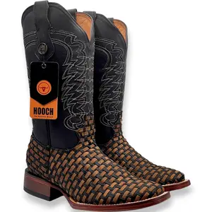 Womens Square Toe Petatillo Western Boot Black & Brown – Genuine Leather Handcrafted H223105