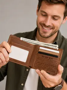 To My Son Wallet from Mom, Luxury Leather Wallet for Men with Inspirational Words, Birthday Gift for Son, Graduation Keepsake Gift, Christmas Gift for Teenage Boys, Halloween Holiday Surprise for Husband Boyfriend, Slim Wallet with RFID Protection Style