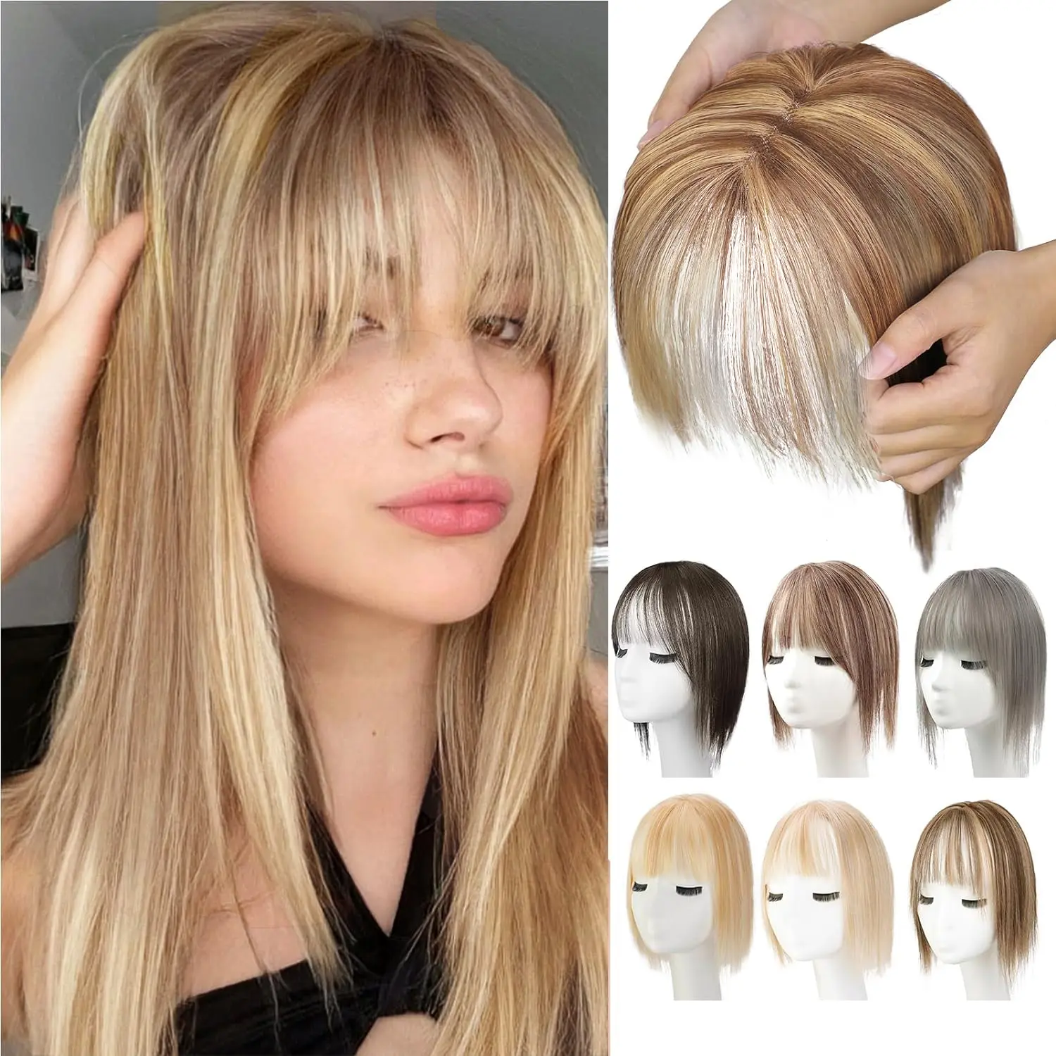 12 Inch women's wig bangs hair extension naturally light and breathable covers grey hair invisible and seamless fluffy and realistic hair top hairpiece Synthetic Hair Topper bald spot clip-in extension Breathable Silk Hair Topper for Thinning Hair tiktoks
