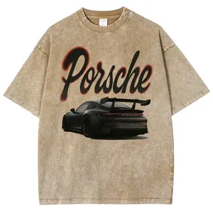Vintage Sports Car Graphic Washed Oversized T-Shirt Men's Graphic Tees Streetwear Outfits Men Vacation Outfits Oversized Tshirt Men