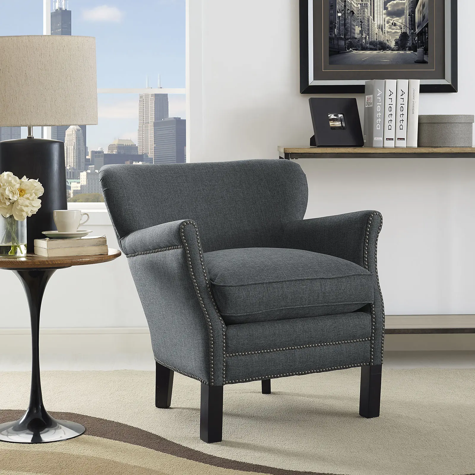 Modway Key Upholstered Fabric Armchair - Gray Indoor Furniture with Dense Foam, Cozy Reading Chair for Eclectic Home Decor, Global & Cabin Spaces
