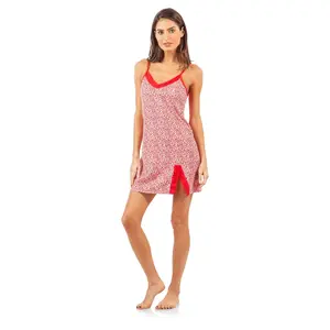 Casual Nights Women's Sleepwear Lace Trim Slip Camisole Nightie - Red Animal Print - XX-Large