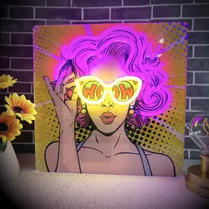 Wow lady neon sign, fashionable female manga neon sign, pop art style, suitable for clothing stores, bedrooms, commercial venues, beaches, beauty salons, bars, salons, birthday parties, suitable for women's gifts for Valentine's Day and weddings