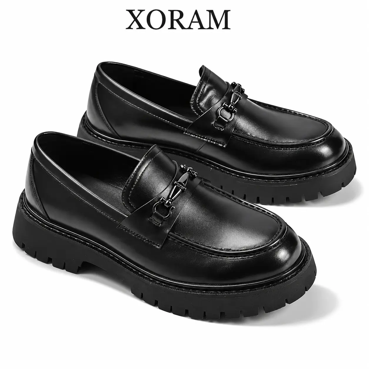 Men's Chunky Patent Leather Loafers, Formal Low Top Heeled Dress Shoes with Platform Sole and Height Increase, Low Top Shoes, Heeled Loafers, Closed Toe, Slip On, Aesthetic Loafers