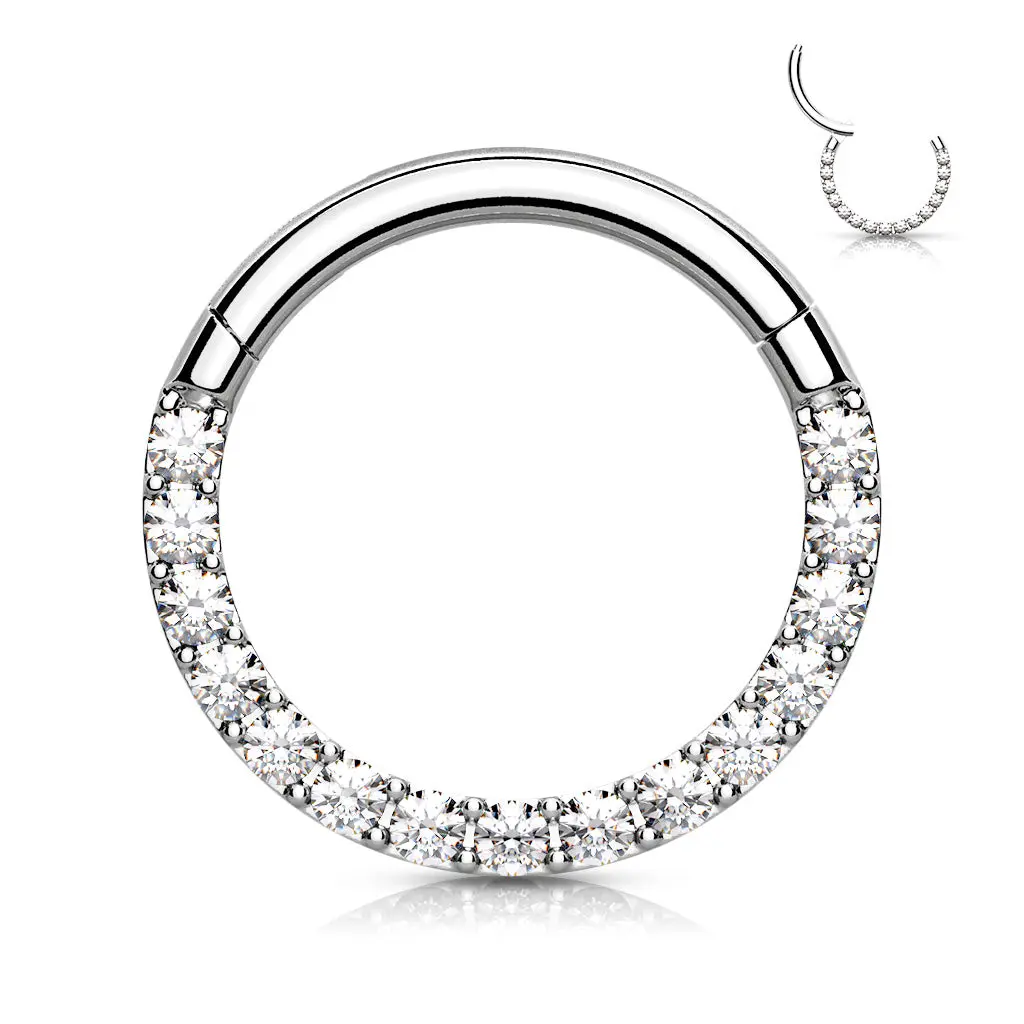 CZ Pavé Septum & Daith Clicker Hoop – 16G 316L Surgical Steel