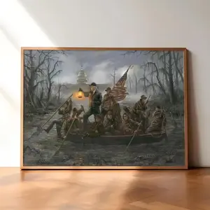 Crossing the Swamp Funny Poster, 4th of July Home Decor, America 250 Poster, Parody Historical Wall Art, Humor Meme Artwork, Unique Home Decor Gift - (No Frame) poster