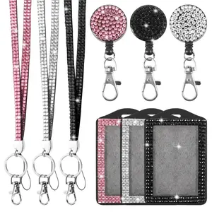 3/4 Pack Rhinestone Lanyard – Bling ID Badge Holder with Retractable Key Ring