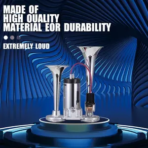 Universal 12V 130DB Super Loud Dual Trumpet Air HornKit with Compressor - Chrome Zinc Allium for Car, Truck,SUV, RV, Boat & Motorcycle