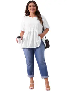 Agnes Orinda Women's Plus Size Babydoll Tops Crewneck Short Sleeve T-Shirts Top Loose Fit Flowy Summer Blouse