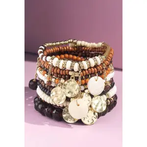 Multi Layered Mixed Beads Bracelet: Brown(Gdbrw) / OS