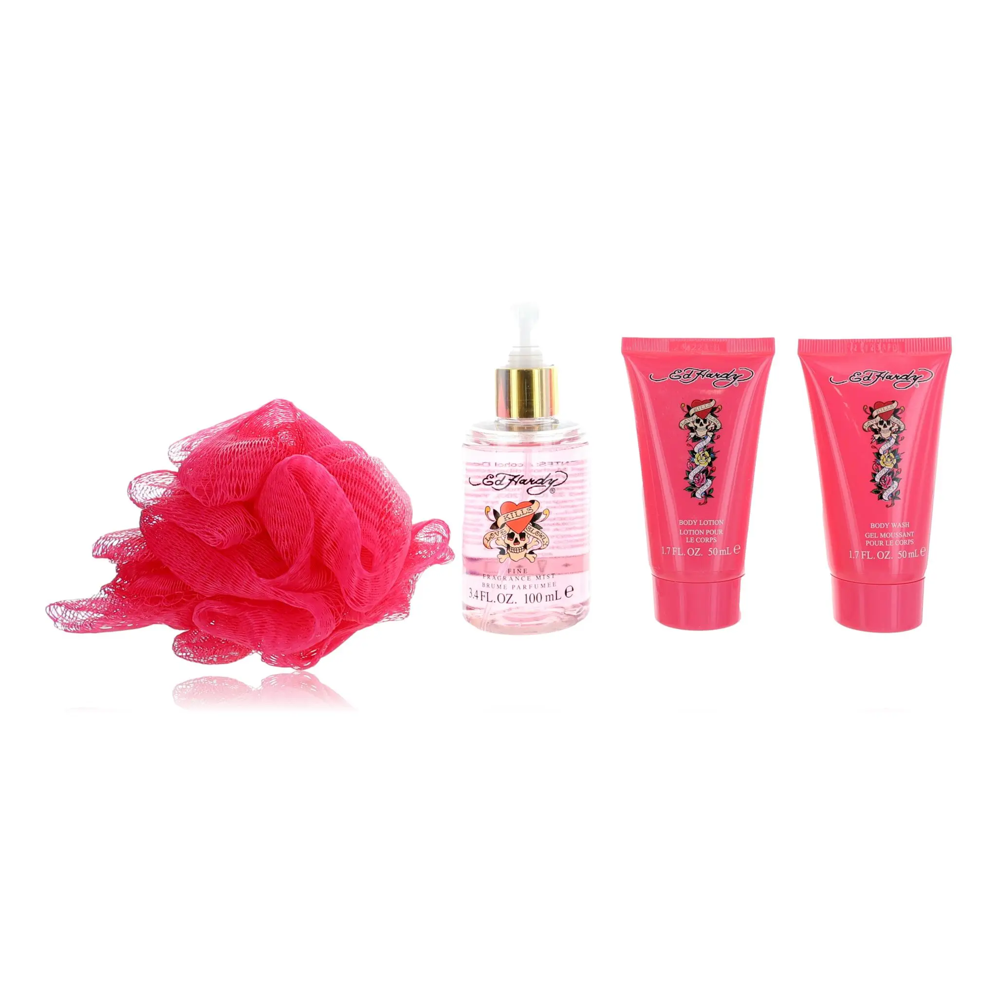Ed Hardy by Christian Audigier, 4 Piece Set for Women, Body Care Products, Fragrance Sets, Fruit, Scented, Addictive, Rock’n Roll Edge, Set Bundle