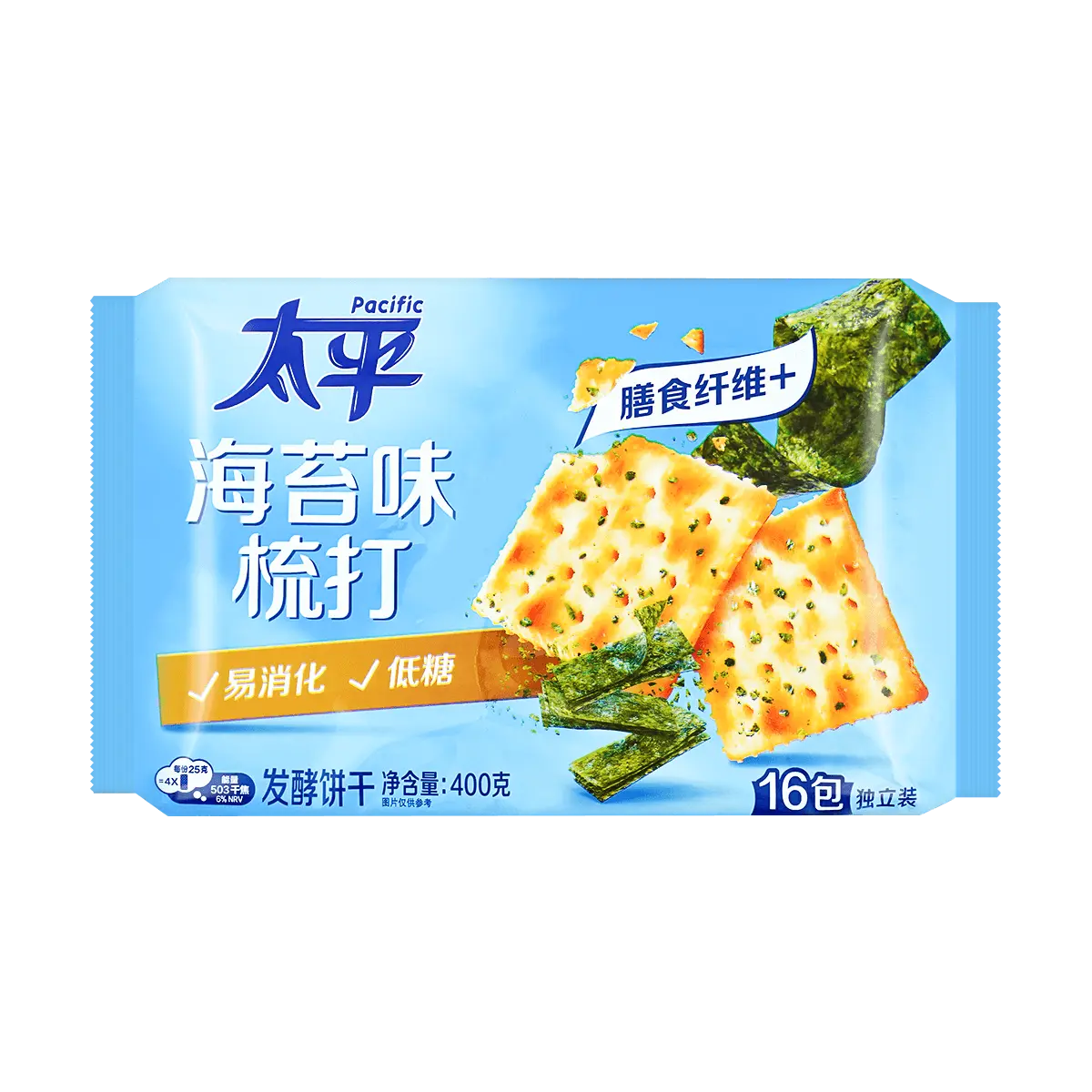 PACIFIC Low Sugar Seaweed Flavor Fermented Biscuits with Whole Wheat Added, 400g Snack Pack