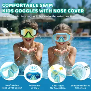 [Summervibes]Vvinca 2 Pack Kids Swim Goggles with Nose Cover for 3-15,Kids,Youth,UV Protection Anti-Fog Shatterproof Waterproof Diving Mask for Boys and Girls - Safety anti-uv swimming goggles swim glass anti-fog for Lake,Beach, Summer Party outdoorfun