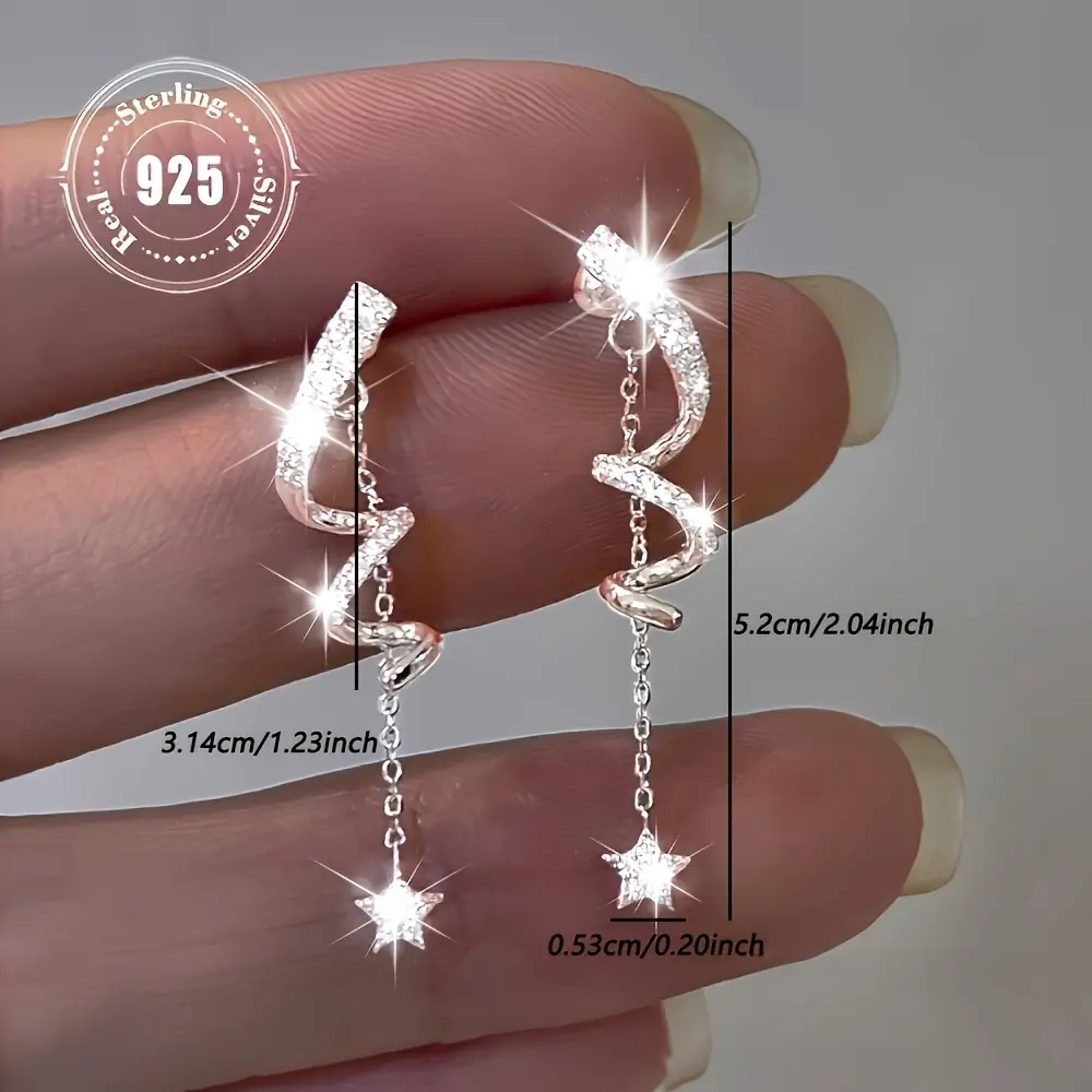 Chic 925 sterling silver star tassel drop earrings with sparkling zirconia - perfect for everyday and party wear, hypoallergenic, novelty earrings, cute style, holiday look