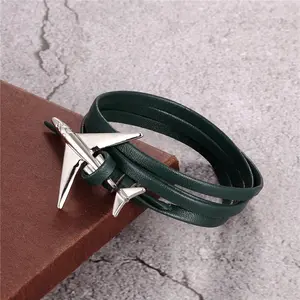 Airplane Warcraft PU Leather Cuff Wrap Bangle Bracelet for Men Women Teen