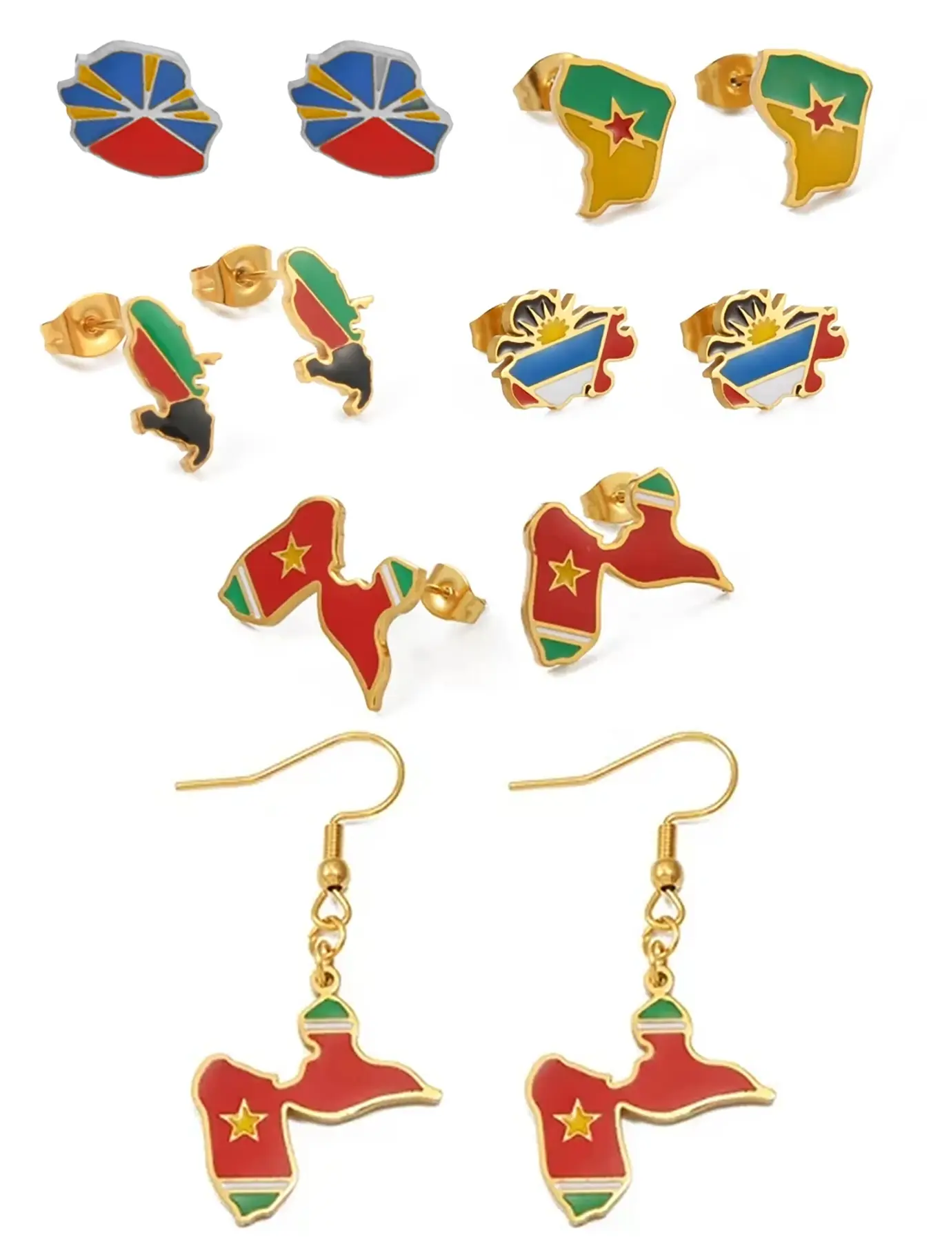 1 pair Guadeloupe Reunion Island Martinique French Guiana Antigua Map Earrings for Women Girls Stainless Steel Jewelry