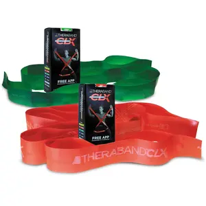 THERABAND CLX Resistance Band with Loops, 2 Pack Fitness Band for Home Exercise and Workouts, Portable Workout, Functionality for Athletes, 5’ Consecutive Loops, 2-Pack Medium/Heavy, Red-Green