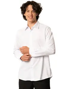 AZAR MAN Men's Solid White Regular Convertible Cuff Dress Shirt Stretch Cotton Tailored Slim Fit Long Sleeve Spread Collar Non Iron Button Down