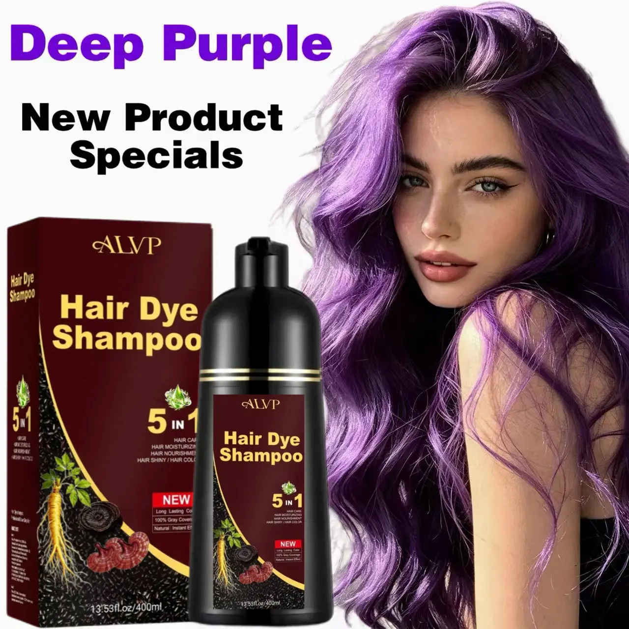ALVP 400ml Ammonia-Free Gentle Nourishing Herbal Hair Dye Shampoo with Ginseng - Wine Red, Covers Grey Hair, Root Touch Up, for Men & Women, Ideal as a Gift, Blonde, Cover Grey Hair