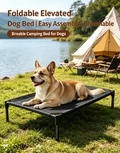 Large Dog Elevated Cot Bed with Included Cooling Mat, Breathable Pet Bed for Indoor & Outdoor Use steel metal frame