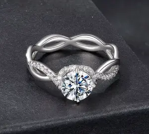 Lovers 18K 925 Sterling Silver 1CT Round Cut Moissanite Infinity Ring (Size 6-9)