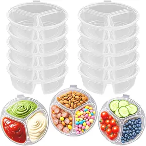3 Compartment Snack Box Container, 10/20pcs Reusable Small Sauce Dipping Container, Snack Pack Container for Kids Adults, Portable Snack Container, Kitchen