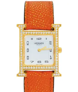 Hermès Heure H 21mm Gold Plated Quartz Aftermarket Pink MOP Diamond Dial & Bezel WHT027796